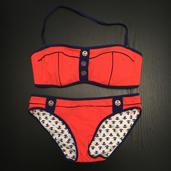 Sperry Coral and Navy Swim Bikini, M/XS - Picture 2 of 5
